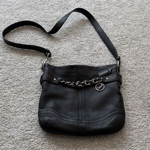 Coach Black Leather Crossbody Bag with Chain Detail